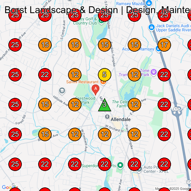 Borst Landscape & Design | Design, Maintenance & Organic Lawn Care | Northern NJ GeoGrid visibility map for Lawn Care Service in Mahwah